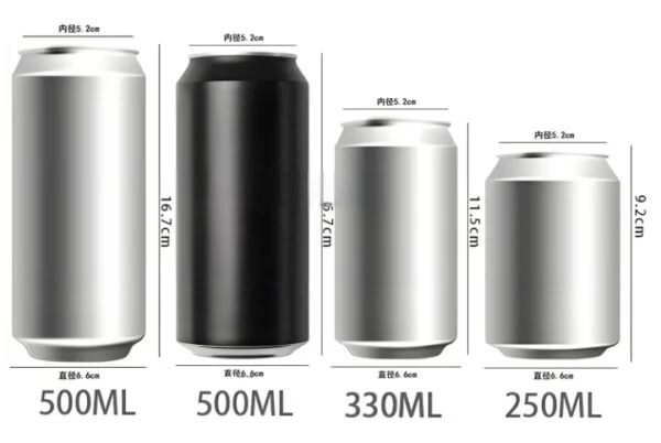 Aluminum bottles showing different volume capacities