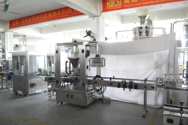 Auger filling machine with conveyor system for containers