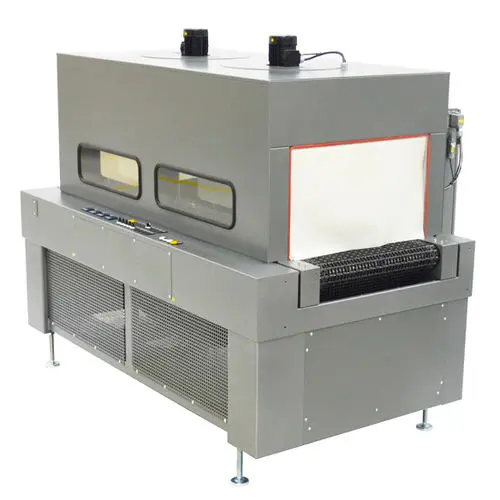 Industrial shrink tunnel machine for heat shrinking packaging film around products
