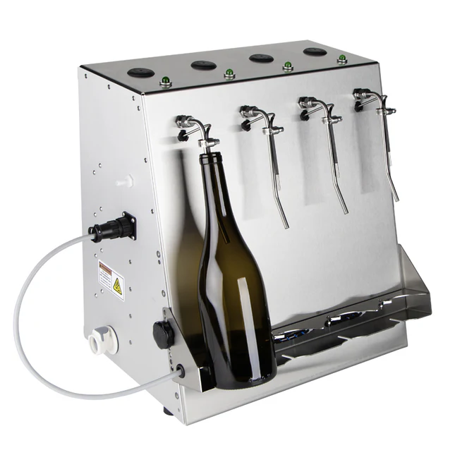 Wine filler for small winery with compact multi-head semi-automatic filling system
