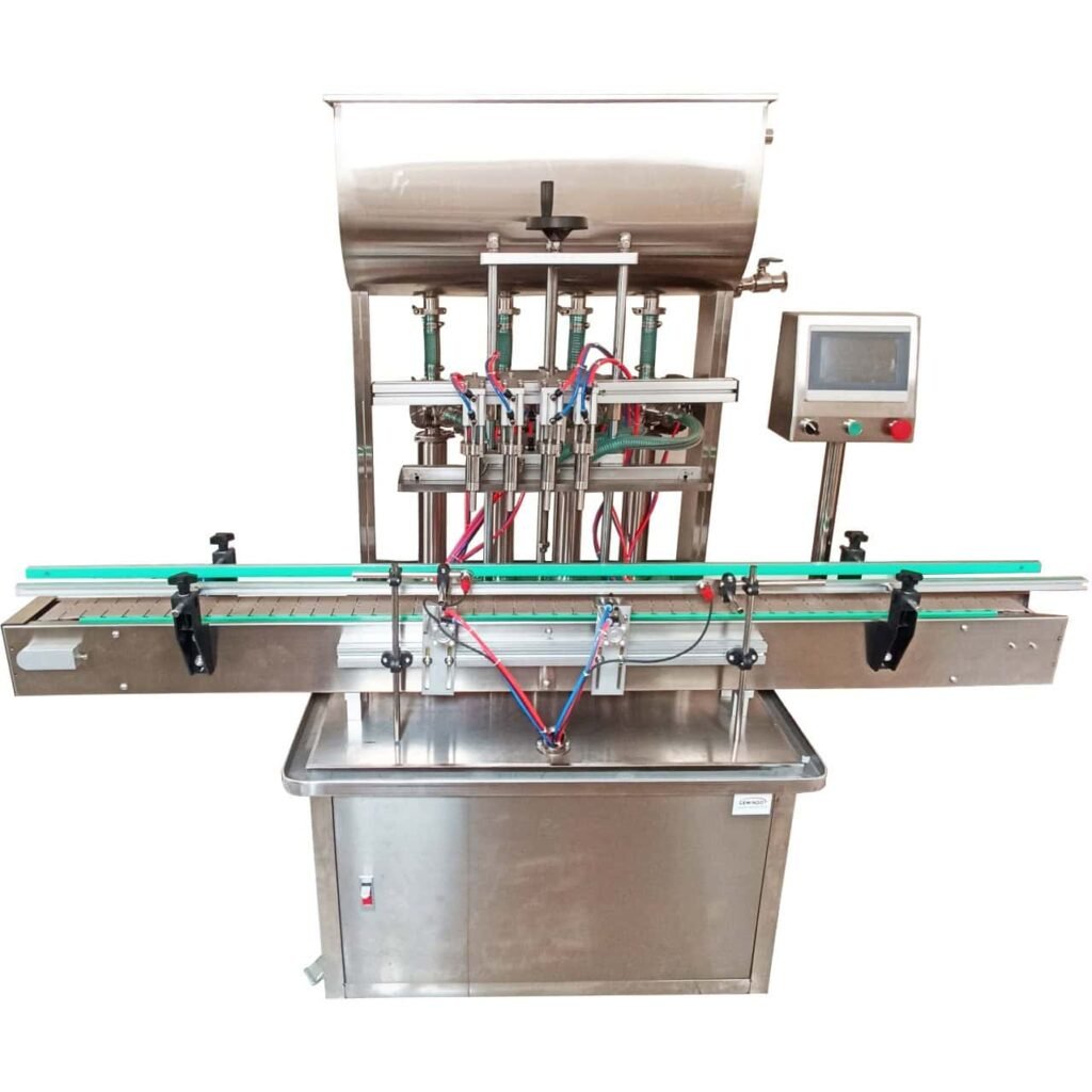 Viscous liquid filling machine running on an automated bottling line