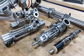 filling machine nozzle on the wood table 