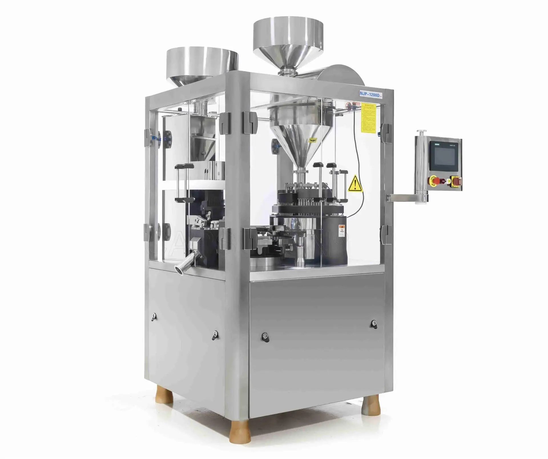 Fully automatic capsule filling machine with multiple hoppers and integrated control panel for high-volume pharmaceutical production