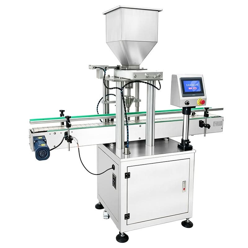 Automatic granule filling machine with conveyor system