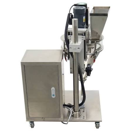 Desktop filling machine with stainless steel hopper and foot pedal for liquid and viscous product filling