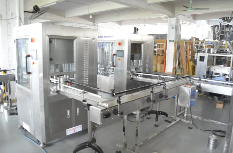 Automated filling machine for packaging, likely used for milk powder filling, with conveyor system.