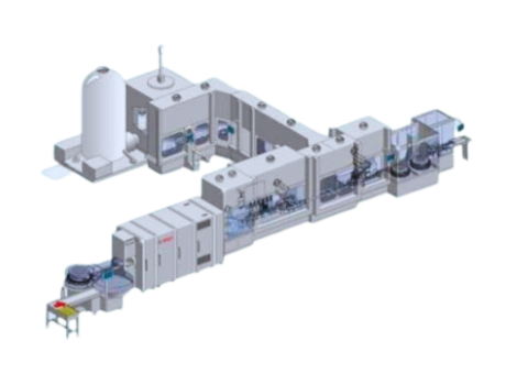 Aseptic filling machine filling sterilised cartons in a sterile zone