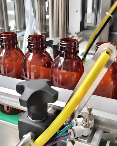 Rotary filling table positioning bottles for precise filling