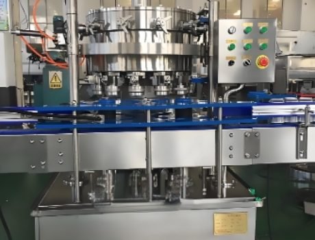 : Automated bottle filling and capping line with control panel