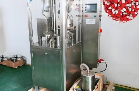 Capsule filling machine with multiple parts for efficient production.