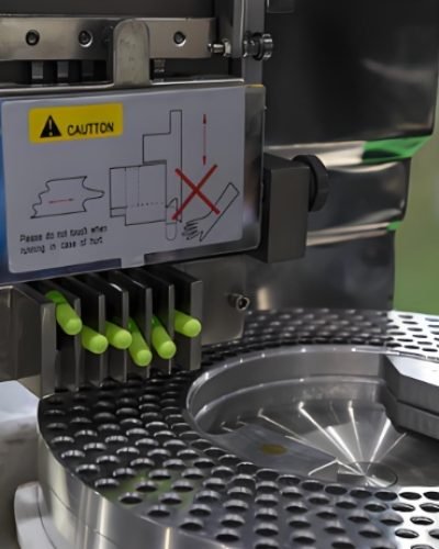 Capsule production line with high-speed filling and sorting machines.