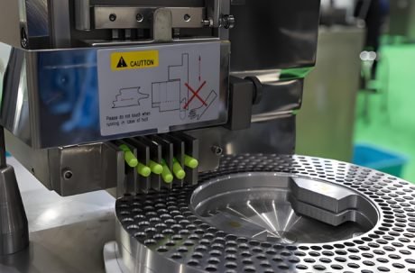 Capsule production line with high-speed filling and sorting machines.